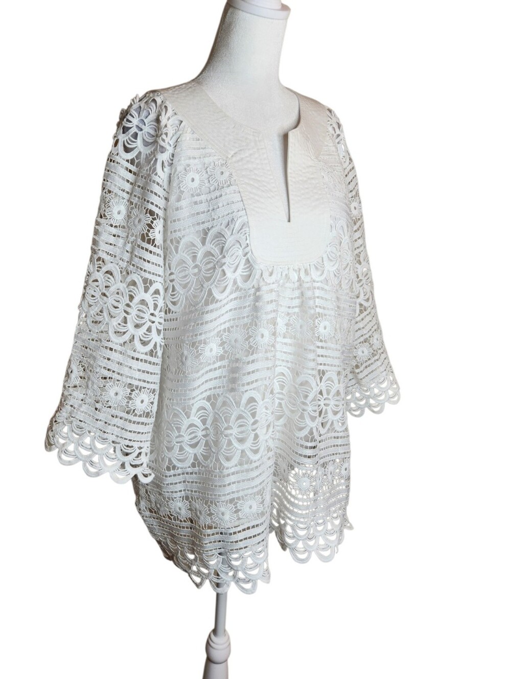 NEW Avara Casey Top White Crochet Lace 3/4 Bell Sleeve Size XL - Picture 4 of 9